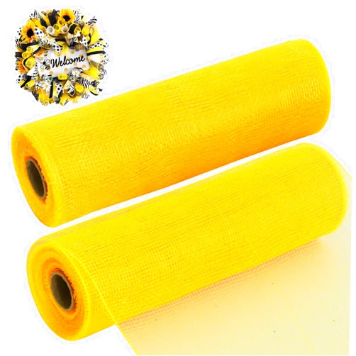 TONIFUL 2 Rolls 10 Inch Yellow Decorative Mesh Ribbbon Rolls, Fabric Mesh for Mesh Wreath Supplies, Front Door Wreath Crafts Tree Decor Christmas NewYears Halloween Decoration (10 yds/roll)