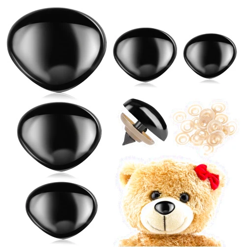 KALIONE 100 Pcs Large Safety Noses for Stuffed Animals, 15mm 18mm 22mm 24mm 30mm, Doll Noses with Washers Plastic Safety Noses for Crochet Animals Craft Puppet Plush Bear Accessories(Black)