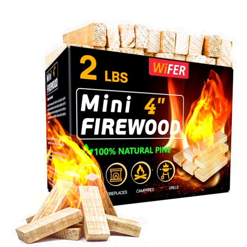 WIFER Mini Fire Stick with Fire Starter & Tongs, 4'' Kiln-Dried Pine Great Firewood for Wood Stoves, Tabletop Fire Pit, BBQ Grill, Pizza Oven, Solo Stove Accessories, BBQ Accessories, 2 lb Box