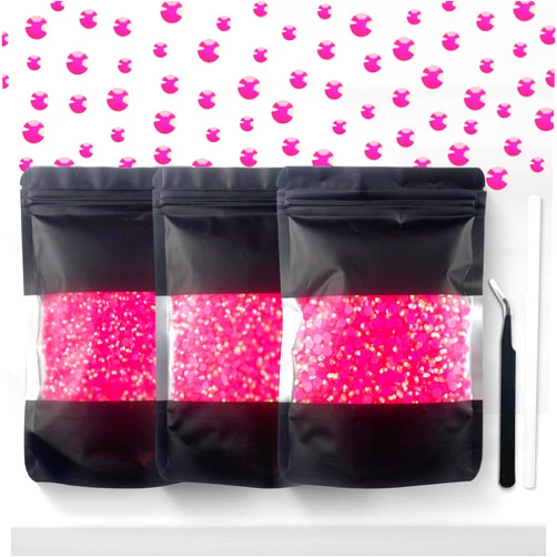 CLRDIVA Bulk 18000PCS Mix 3MM 4MM 5MM Rose Hot Pink AB Resin Flatback Rhinestones Jelly Gems, Wholesale Flat Back Crystals Stones Diamonds for Crafts, Tumblers, Makeup, Nails (Hot Pink AB)