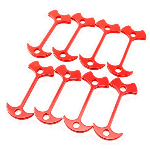 BLLNDX Fishbone Tent Stakes Deck Anchor Peg BLLNDX 8PCS 3 Inch Red Aluminium Alloy Deck Plank Road Camping Fish Bone Nails Rope Buckle Hook Cord Adjuster Tensioner Kit