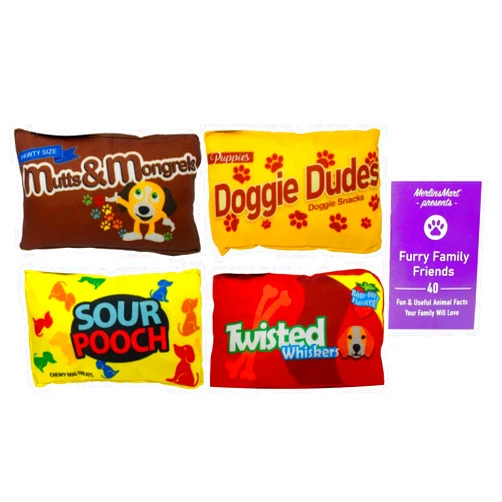 MerlinsMart SPOT Fun Candy Squeaky Dog Toys Gift Assortment, (1) Each: Mutts & Mongrels, Doggie Dudes, Sour Pooch, Twisted Whiskers (7