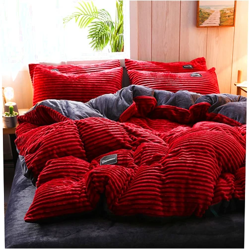 ZIYUER Queen Duvet Cover Set,Twin Quilt Cover Corduroy Comforter Cover Super Soft Full Size Duvet Cover Bedding Sets Crystal Velvet-Red Queen:220x240cm(86.6x94.5)