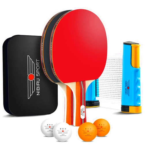 NIBIRU SPORT Ping Pong Paddles Set - Professional Table Tennis Rackets and Balls, Retractable Net with Posts and Storage Case - Pingpong Paddle and Game Table Accessories