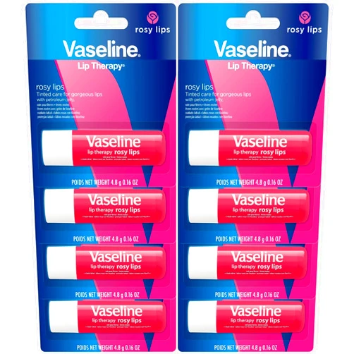 Vaseline Lip Therapy Rosy Lips 8-Pack – Moisturizing Lip Balm, Tinted, 0.16 Oz Ea