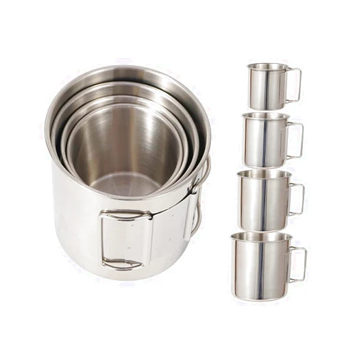 ZUZU Babe Camping Campfire Mug with Handle, Folding Big Stainless Steel Cup 4 Piece Set Backpacking Gear for Hiking, Hunting, Fishing and Survival Adventure.