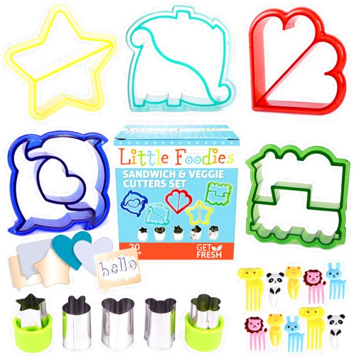 GET FRESH Sandwich Cutters for Kids, 20-Piece Set, 5 Kid Sandwich Cutters Shapes, 5 Vegetable Cutters Shapes, 10 Bento Deco