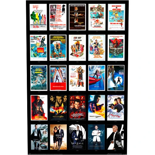 POSTER STOP ONLINE James Bond - 007 - Movie Poster Checklist (25 Regular Desing Posters Montage) (Size: 24