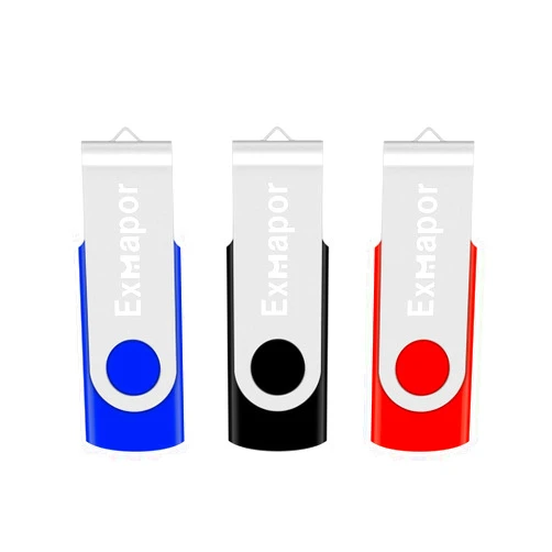 Exmapor USB Flash Drive 3 x 8GB Swivel Design Thumb Drive Memory Stick with LED Indicator(Blue/Black/Red)