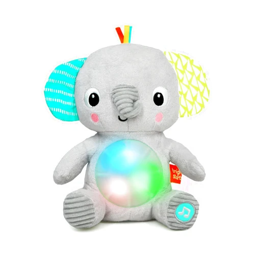 Bright Starts Hug-a-Bye Baby Elephant Stuffed Animal Musical Toy, Soft Toy Soother Plays Songs & Lights up, Newborn and up