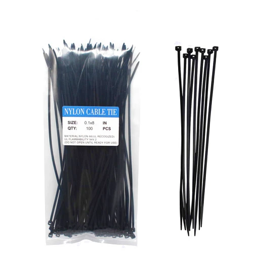 Kalim Shop Life Nylon Cable Zip Ties Heavy Duty 8 Inch, Ultra Strong Plastic Wire Ties with 20 Pounds Tensile Strength, 100 Pieces, Nylon Tie Wraps with 0.1 Inch/2.5 mm Width in Black, Indoor and Outdoor UV Resistant