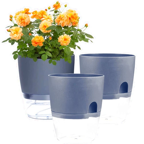 Smanettew Self Watering Pots for Indoor Plants, 3 Pack 6 Inch African Violet Pots, Modern Decorative Plant Pots with Transparent Water Reservoir, Perfect for Indoor House Plants, Flowers (Gray)