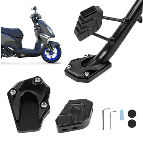 XINGWU Motorcycle Kickstand Foot Side Stand Extension Pad, motorcycle stand pad With hexagonal wrench, Aluminum Alloy Motorcycle Kickstand Pad, motorcycle stand foot extension accessories (Black)