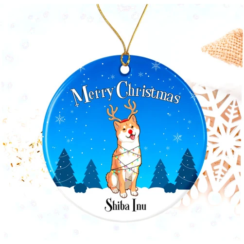 Yanashop88 Shiba Inu Merry Christmas Ornament - Merry Xmas Gifts for Pet Lovers - Dog Ornament Printed on Both Sides