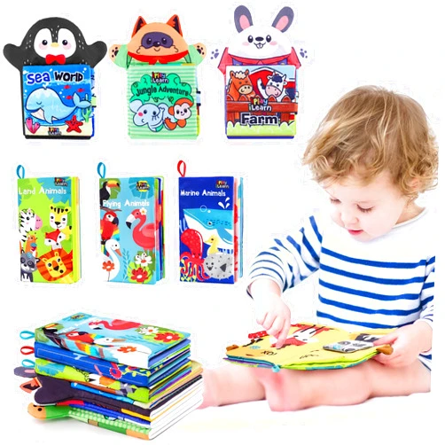 iPlay, iLearn Soft Baby Books for 1 Year Old, Babies Cloth Animal Book 6-12 Month, Infant Touch Feel Fabric Crinkle Book, Toddler Carseat Crib Bedtime Toy, Newborn Gift 7 8 9 18M 2 3 Yr Kid Boy Girl