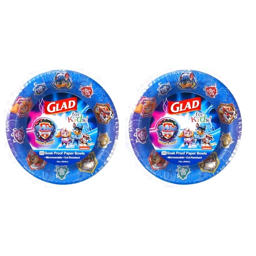 Glad for Kids PAW Patrol 12oz Paper Bowls | Paper Bowls, Kids Bowls | Kid-Friendly Paper Bowls for Everyday Use, 12oz Disposable Bowls for Kids 20 Ct with PAW Patrol Characters (Pack of 2)