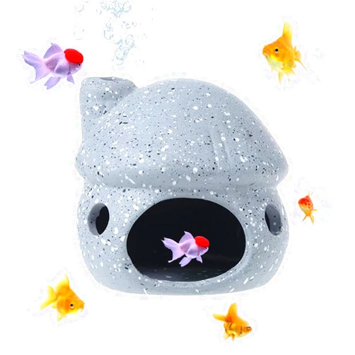 PENCK Fish Tank Accessories Decorations, Ceramic Mushroom House Aquarium Décor Thematic Ornaments Cave Landscape for Small fish, Shrimps, Betta to Rest and Hiding Grey