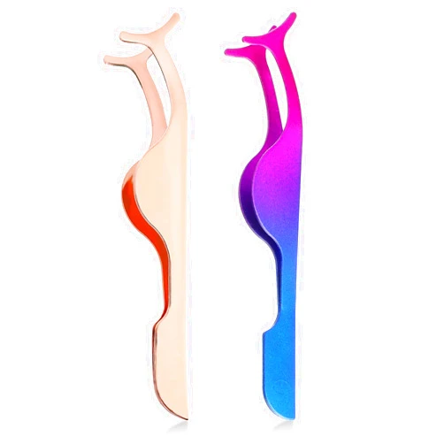 WLLHYF 2 PCS False Eyelashes Applicator Curved Eyelash Tweezers Stainless Steel Remover Clip Tweezers Professional Eyelash Extension Curlers for Lash Clusters Application Removal