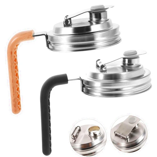 CAYOREPO 2 Pcs Wide Mouth Mason Jar Stainless Steel Pour Spout Lid, Reusable Mason Jar Lids for Ball Wide Mouth Mason Jars no Rust Leaking Proof for Home Brewing Fruit Fermenting Drinks (with handle, 2)