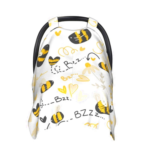 Schgap Cute Bees Car Seat Cover for Baby, Peekaboo Opening Carseat Cover Nursing Cover Canopy for Toddler Newborn Shower Gift