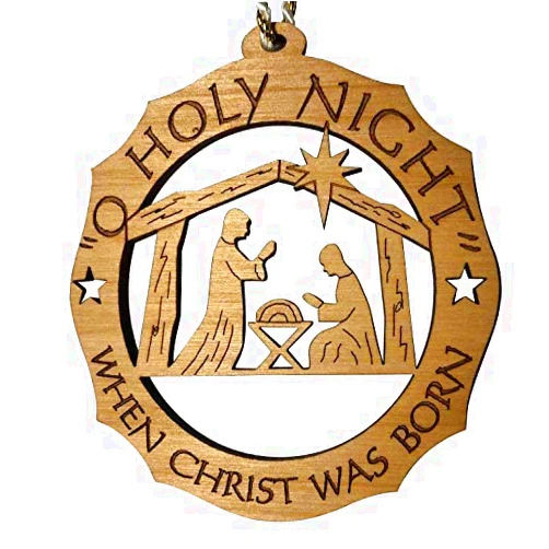 Jolette Designs Nativity Christmas Tree Ornament, Wooden Navity Scene Decorations, Jesus, Joseph, Mary Religious Gift, 3.25x3.25 Made in USA for Chrisma, Advent. O Holy Night to Worship and Adore Him