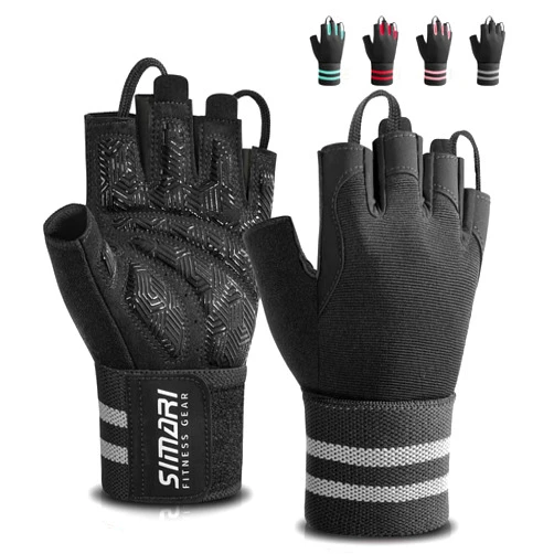 SIMARI Workout Gym Gloves for Men Women, Weight Lifting Gloves with Wrist Wrap Support, SBR Pad Grip for Full Palm Protection, for Exercise, Fitness, Dumbbells, Barbell, Climbing, Fingerless