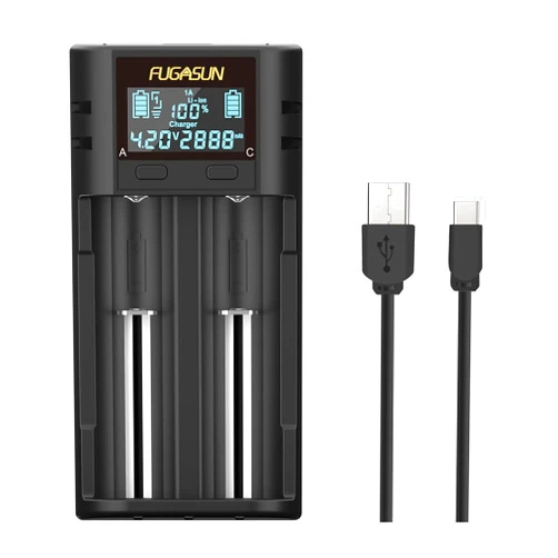 FUGASUN 21750 21700 Battery Charger,LCD Intelligent 18650 Battery Charger 21750 21700 Charger for 20700 22700 26650 26700 16340 (RCR123) 17500 17650 17670 18500 Rechargeable Battery with PCB Protection Board