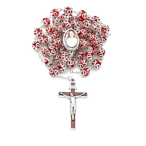 Mondo Cattolico Rosary Beads catholic for Women and Men Blessed During Pope's Angelus, Pope Francis's Red Glass Rosary with Filigree Beads - Perfect Catholic gifts