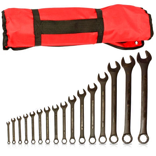ABN Metric Wrenches Set - 16 Piece Small Metric Wrench Set 6mm to 32mm Metric Combination Wrench Set with Roll Up Pouch