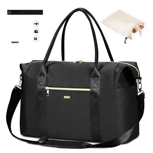WANDF For Spirit Airlines Personal Item Bag 18x14x8 Travel Duffel Bag with TSA Approved Quart Size Bag & Shoes Bag Weekender Overnight Bag Carry-on Luggage for Women (Black）