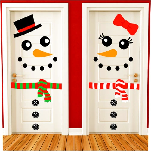 JarThenaAMCS 2 Sheet Christmas Snowman Door Stickers Removable Winter Snowman Wall Decals Large Xmas Mural Stickers for Home Window Door Refrigerator Decor