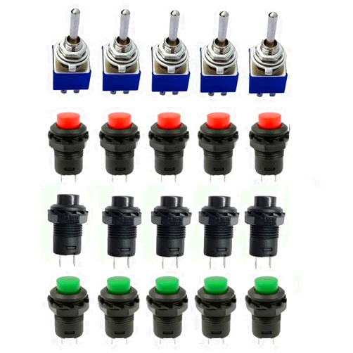 Aoyoho 15Pcs Off/ON Thread SPST Latching Type Push Button Switch and 5Pcs ON/ON 2 Position DPDT Toggle Switch