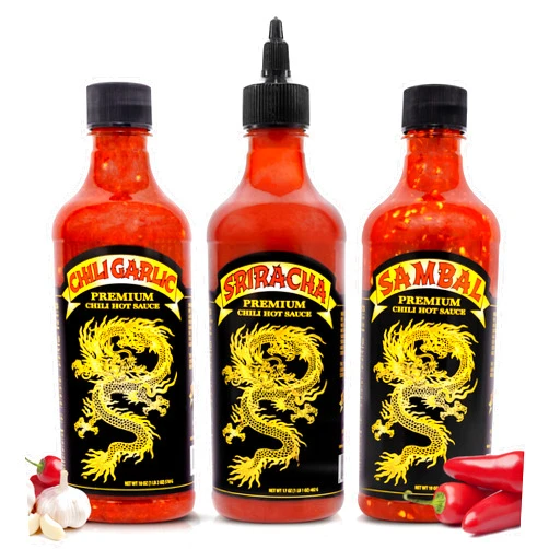 Underwood Ranches Limited Edition Dragon Collection Bundle - Sambal, Chili Garlic & Sriracha Flavor, Perfect for Any Dish! - Made from Red Jalapeno Peppers That Started the Sriracha Movement