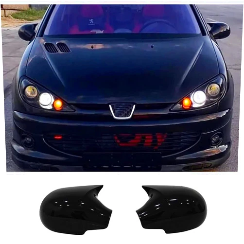 MKG OTOMOTİV Door Mirror Covers Gloss Black Bat Style Side Mirror Cover Caps Rearview Replacement for PEUGEOT 206 1998-2012