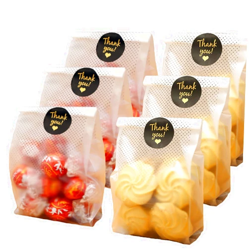 SRainbowPP SAILING-GO 100 pcs./Pack Translucent Plastic Bags for Cookie,Cake,Chocolate,Candy,Snack Wrapping Good for Bakery Party with Thank You Stickers