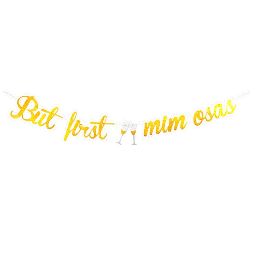 Zotemo Mimosa Bar Sign But First Mimosas Banner with Goblet Decor, Gold Glitter Mimosa Bar Banner for Baby Shower Bridal Shower Wedding Engagement Decorations