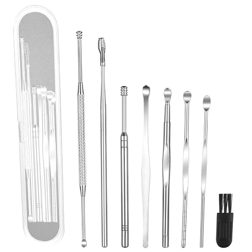 Geengle 8 Pcs Ear Pick Earwax Removal Kit, Geengle Ear Cleansing Tool Set, Ear Curette Ear Wax Remover Tool with a Cleaning Brush and Storage Box