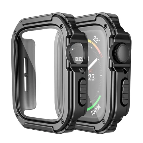 Adepoy 2 Pack Rugged Case Compatible for Apple Watch 45mm Series 9/8/7 with Tempered Glass Screen Protector, Military All Around Hard TPU Protective Cover Case Shockproof Bumper for iWatch Men 45mm