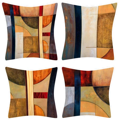 WOMHOPE Throw Pillow Covers Pillow Cases Cushion Cases Vintage Geometric Home Decorative 18 x 18 Inch for Living Room,Couch and Bed Pack of 4 (Geometry)