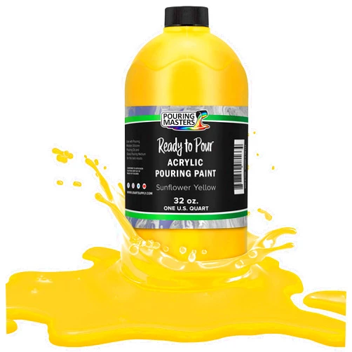 U.S. Art Supply Pouring Masters Sunflower Yellow Acrylic Ready to Pour Pouring Paint - Premium 32-Ounce Pre-Mixed Water-Based - For Canvas, Wood, Paper, Crafts, Tile, Rocks and more