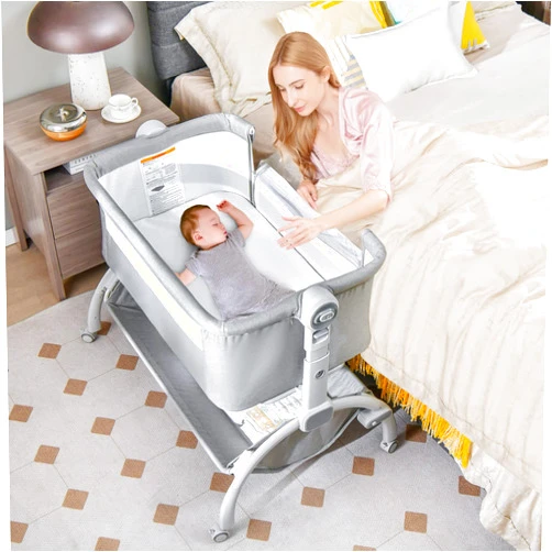 INFANS 3 in 1 Baby Bassinet, Bedside Sleeper, Rocking Cradle, Easy Folding Portable Safer Co-Sleeping Crib with Height Angle Adjustable, Wheels Storage Basket Travel Bag for Infant Newborn (Gray)