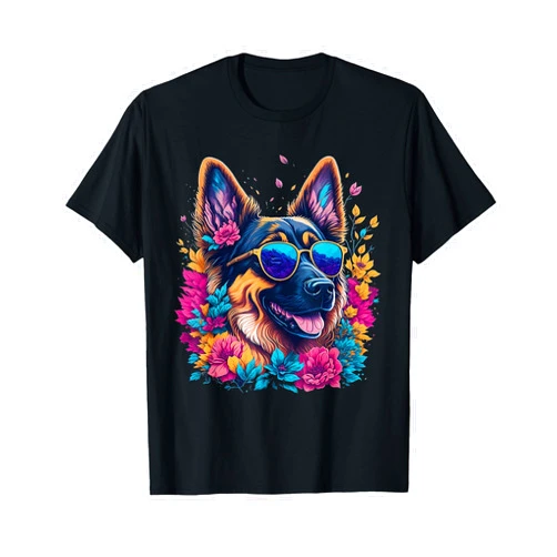 Funny German Shepherd Perfect For Women Girls Dog Flower German Shepherd Spring Nature dog Lovers For Women T-Shirt