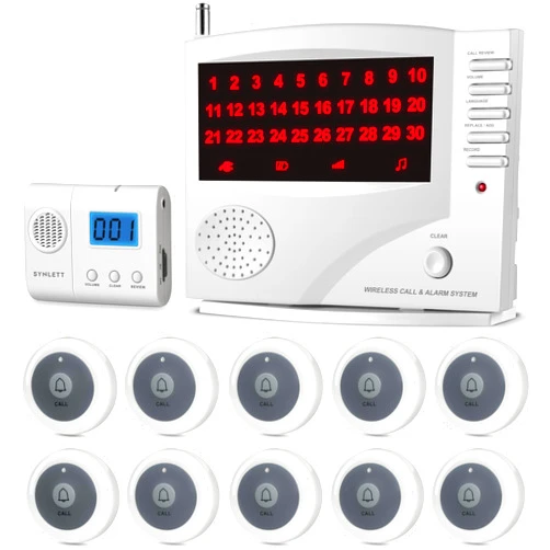 SYNLETT Nurse Call System Wireless Call System with 1 Portable Caregiver Pager 10 Call Buttons and 1 Central Monitoring Unit for Seniors Patients Clinic Emergency Nursing Care Home