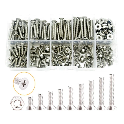 Elantek #6-32 UNC 304-Stainless Steel Phillips Flat Head Countersunk Machine Screws Nuts Assortment Kit