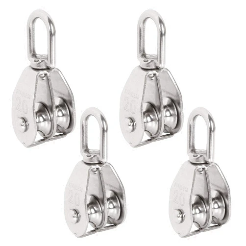 ZOEYES 4 Pack M20 Lifting Double Pulley Block Stainless Steel Heavy Duty Crane Swivel Hook Double Pulley Roller