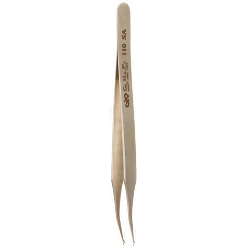 Hakko CHP 110-SA Stainless Steel Non-Magnetic Tweezers for Handling Chip and SMD Components, Flat Tip, Approximately 90 Degree Angle Tip, 4-3/4