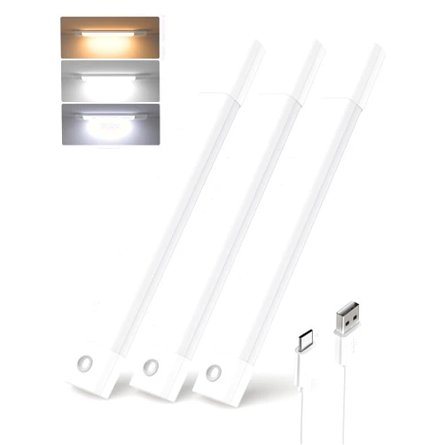 EZVALO Under Cabinet Lighting, 50 LED Rechargeable Under Cabinet Lights Wireless, 3 Color Temps 11.8in Motion Sensor Light Indoor, Dimmer Closet Lights for Pantry, Kitchen, Bedroom, Woadrobe (3 Pcs)