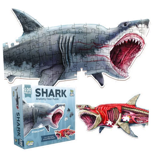 Genius Games Shark Animal Anatomy Floor Puzzle | 100-Piece Double Sided Jigsaw Puzzle | Large Floor Puzzles for Kids Ages 4-8, 3-5, 8-10 | Fun and Educational Toy for Kids, Toddlers and Families