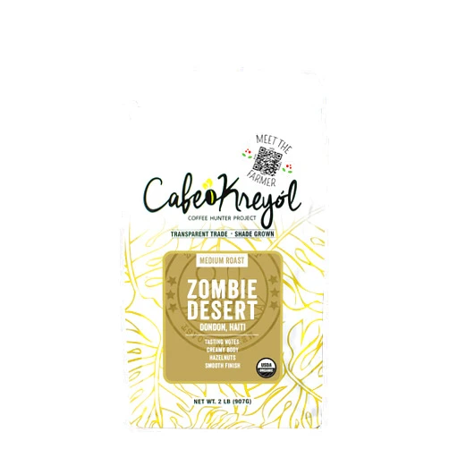 Cafe Kreyol Organic Zombie Desert | 2 lb - Haitian Blue Medium Roast Coffee - Whole Bean – Low Acidity, Creamy Body & Hazelnuts with a Smooth Finish, USDA Certified Organic