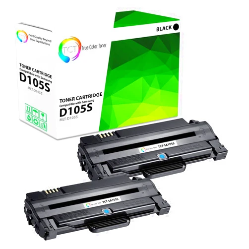 TCT D105S Toner Cartridge 2 Pack - Premium Compatible Replacement for Samsung MLT-D105S Black Works with Samsung ML-1910 1911 1915 2525 2545 2525W 2526 Printers (1,500 Pages)